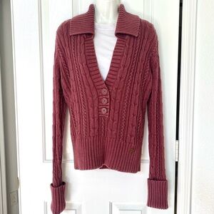 DKNY Cable Knit V-Neck Sweater - Dusty Rose